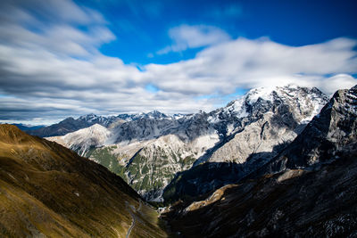 Scenic view of snowcapped mountains against sky