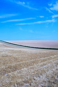 Scenic view of landscape against blue sky