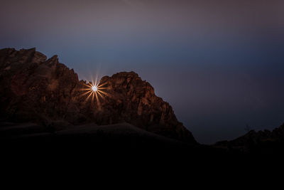 Scenic view of silhouette mountain against sky during sunset