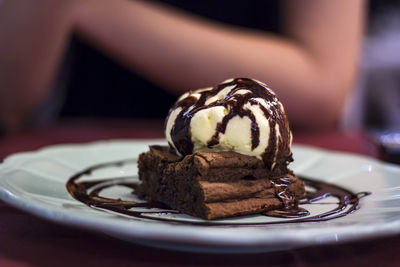 Chocolate brownie with ice cream dessert
