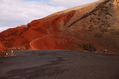 Scenic view of volcanic mountain sky