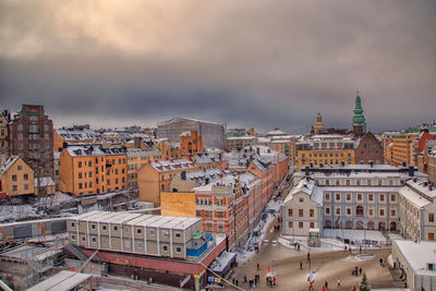 High angle view of buildings in city