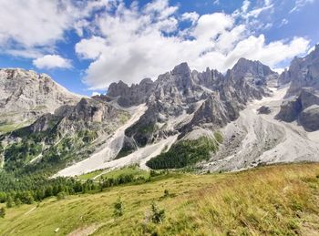 Panoramic view of landscape and mountains against sky