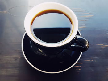 High angle view of coffee on table