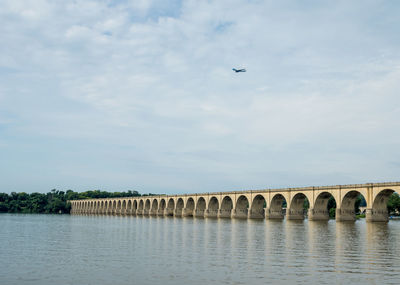 Low angle view of bridge over river against sky