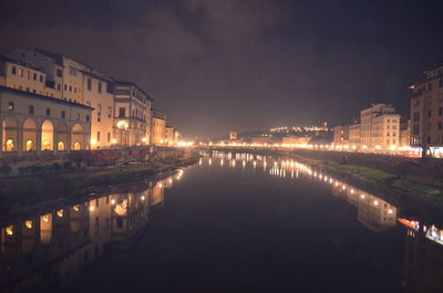 Reflection of illuminated buildings in water at night