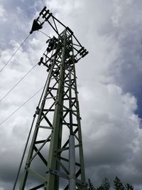 Low angle view of crane against sky