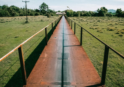 Footpath amidst field against sky