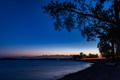 Scenic view of lake against sky at sunset