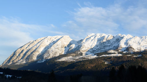 Scenic view of snowcapped mountains against sky