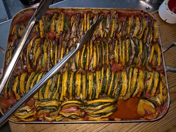 High angle view of food on table