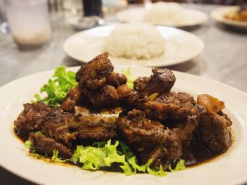 Close-up of food in plate on table