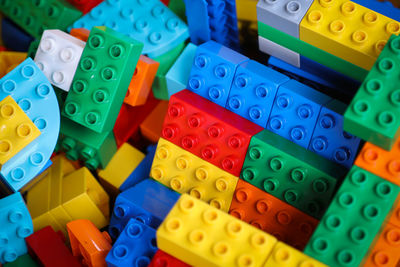 High angle view of colorful toy blocks
