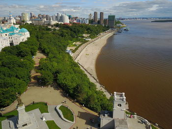 High angle view of buildings in city