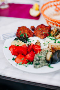 Close-up of salad served in plate on table