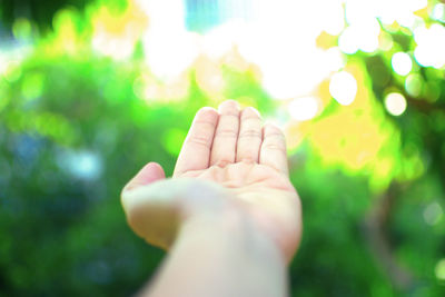 Close-up of hand against sky