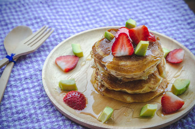 High angle view of breakfast served in plate