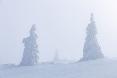 Scenic view of snow covered land against sky