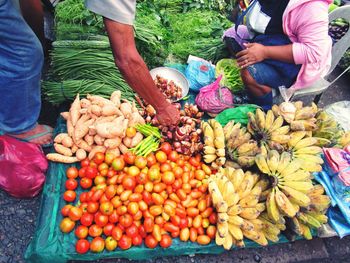 High angle view of people for sale at market