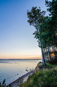 Scenic view of sea against clear sky at sunset