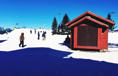 View of snow covered mountain against blue sky
