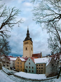 Low angle view of church in winter