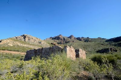 Scenic view of landscape against clear blue sky