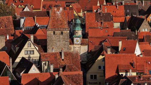 High angle view of buildings in city