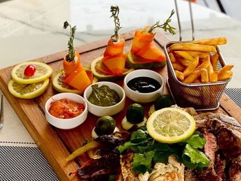 High angle view of food on table