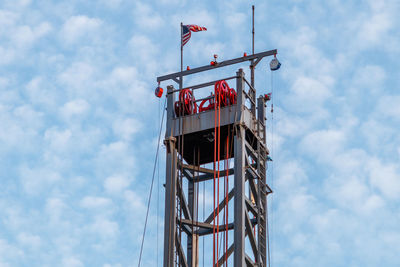 Low angle view of crane against sky