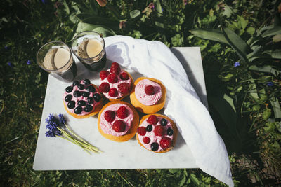 High angle view of breakfast on table