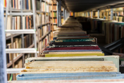 Row of books in library