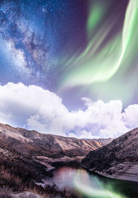 Scenic view of landscape against sky at night