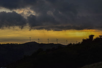 Scenic view of silhouette field against sky during sunset