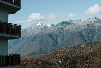 Scenic view of snowcapped mountains against sky