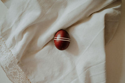 High angle view of heart shape on bed