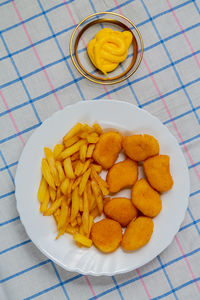 High angle view of food in plate