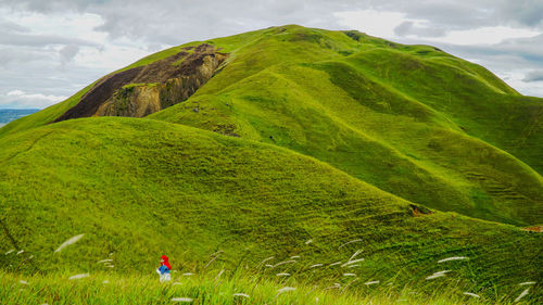 Scenic view of green landscape against sky