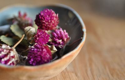 Close-up of strawberries in bowl on table