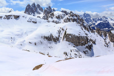 Scenic view of snow covered mountains against sky