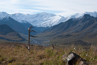 Scenic view of snowcapped mountains against sky