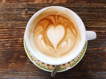 High angle view of cappuccino on table