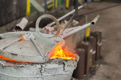 Close-up of fire on log