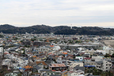 High angle view of townscape against sky