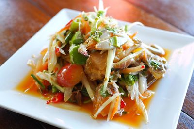 Close-up of meal served in plate