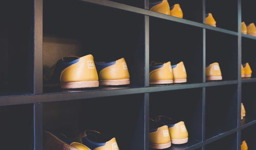 Close-up of shoes on shelf