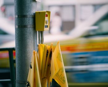 Close up of pole on street