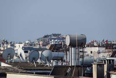 Panoramic view of factory against clear sky