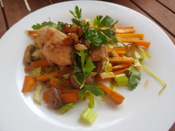 High angle view of meal served in plate