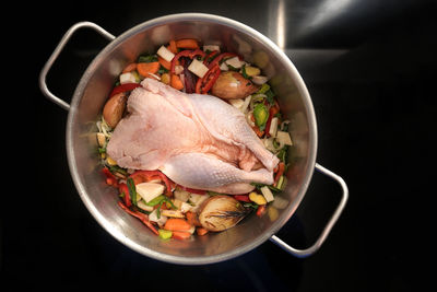 High angle view of food in bowl